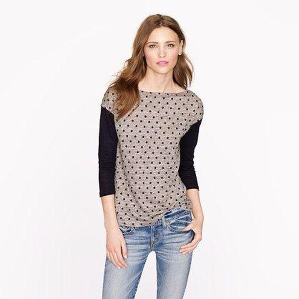 J. Crew Gray Polka Dot Top
